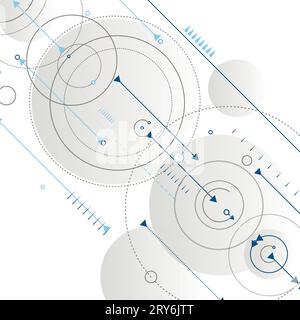 Vector points and lines connecting circles background. Geometric abstraction design with lines and points. Straight line and circles dynamics Stock Vector