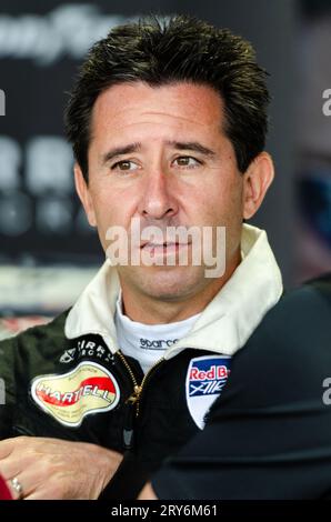 Michael Goulian, pilot, taking part in the 2016 Red Bull Air Race event at Ascot Racecourse, Royal Berkshire, UK Stock Photo