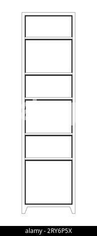 Vertical bookcase tower black and white 2D line cartoon object Stock Vector