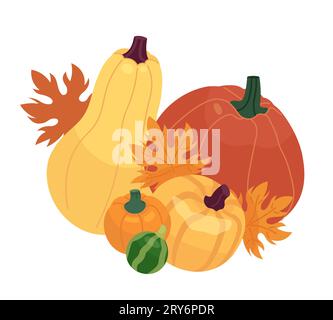 Maple leaves pumpkins 2D cartoon object Stock Vector
