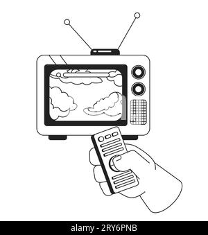 Dreamy clouds on old television black and white 2D illustration concept Stock Vector