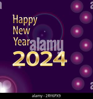 golden happy new year 2024 letters, decorative background for banners, greetings card, flyers Stock Vector