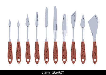 metal palette knives of various shapes Stock Vector