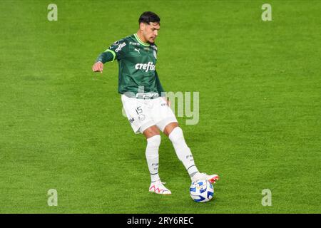 Buenos Aires, Argentina. 28th Sep, 2023. Gustavo Gomez of Palmeiras during the Copa Libertadores match, semifinals, leg 1, between Boca Juniors and Palmeiras played at La Bombonera Stadium on September 28, 2023 in Buenos Aires, Spain. (Photo by Santiago Joel Abdala/PRESSINPHOTO) Credit: PRESSINPHOTO SPORTS AGENCY/Alamy Live News Stock Photo