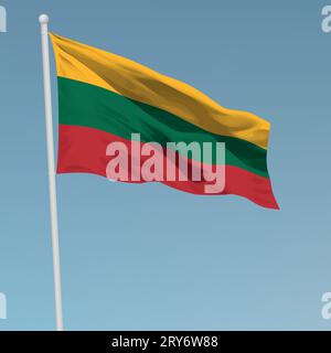 Waving flag of Lithuania on flagpole. Template for independence day poster design Stock Vector
