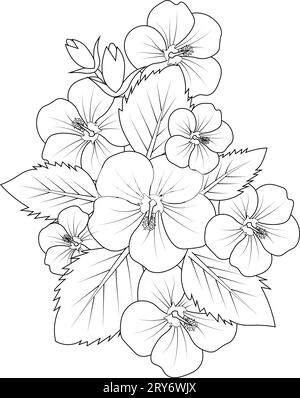 Hibiscus flower coloring pages. china rose flower drawing, Realistic ...