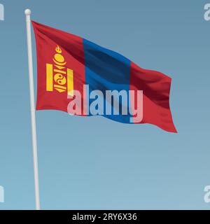 Waving flag of Mongolia on flagpole. Template for independence day poster design Stock Vector