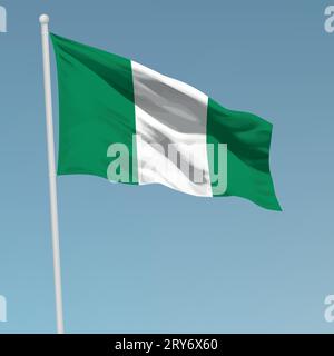 Waving flag of Nigeria on flagpole. Template for independence day poster design Stock Vector