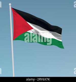 Waving flag of Palestine on flagpole. Template for independence day poster design Stock Vector