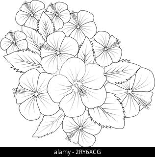 Hibiscus flower coloring pages. china rose flower drawing, Realistic ...