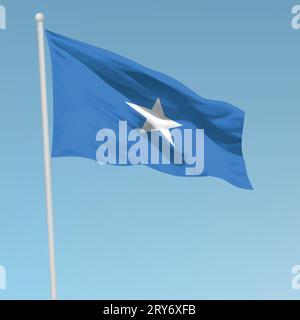 Waving flag of Somalia on flagpole. Template for independence day poster design Stock Vector