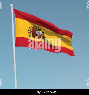 Waving flag of Spain on flagpole. Template for independence day poster design Stock Vector