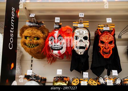 Tesco Extra supermarket  in Exeter Vale Halloween seasonal products and toys on display Stock Photo