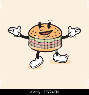 Burger Mascot Cartoon Burger Food Cartoon Character Stock Vector