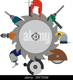 A set of construction power tools for repairing and round circular saw. Vector illustration. Stock Vector