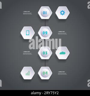 Infographic Concept with Hexagons - Flow Chart Design - Timeline Stock Vector