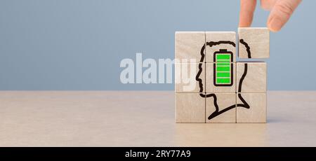 Fully charged active mentally healthy employees. Supporting mental health at work concept. Care for employees. Motivation, professional, productivity, Stock Photo