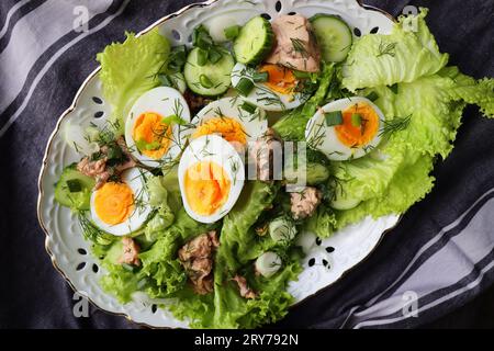 Salad with the liver of codfish, eggs, lettuce Stock Photo
