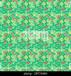 Colorful squiggle Christmas party seamless pattern. Cute scary elements. doodle background illustration of autumn celebration decoration and childish Stock Vector