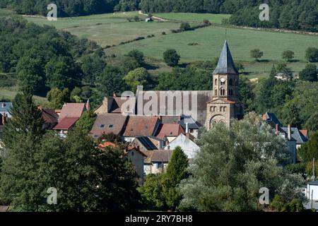 Combrailles region. Menat village, the benedictine abbey (12th century),Puy de Dome department, Auvergne-Rhone-Alpes, France Stock Photo