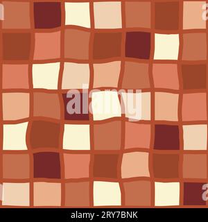 Seamless vector pattern with hand drawn grid filled with shades of brown and beige squares. Textile. Vector illustration Stock Vector