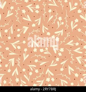 White flowers Vector Seamless Pattern. Floral Brown Background, great for textile, wrapping. Vector illustration Stock Vector