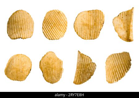 Potato chips isolated on a white background with clipping path, collection of potato chips Stock Photo