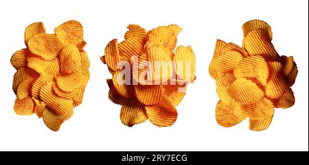 Potato chips isolated on a white background with clipping path, collection of potato chips Stock Photo