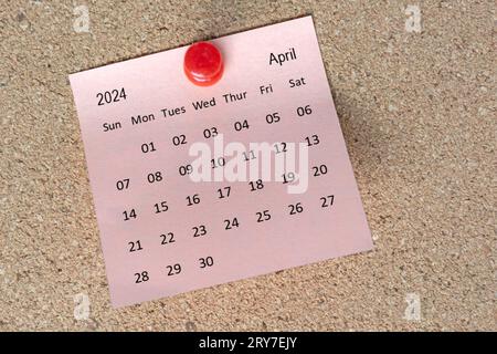 April 4th Sticky Note April 2024 calendar on sticky notes. Calendar concept Stock Photo - Alamy