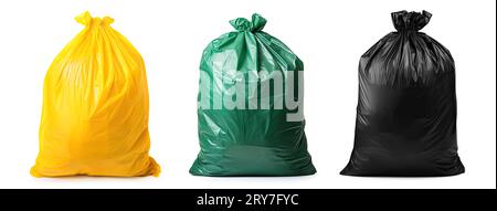 colorful plastic trash bags isolated on white background Stock Photo