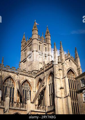 Bath Abbey, English Gothic, with, Flying buttress, Bath, Somerset, England, UK, GB. Stock Photo
