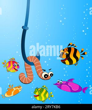 Fish eats a worm Stock Photo