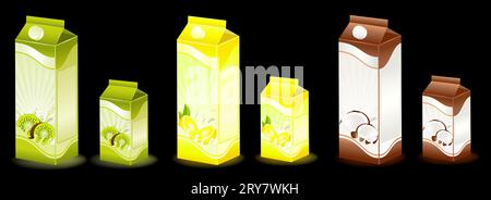 Design of packing milky products with fruit Stock Photo