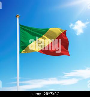 Illustration of Waving flag of Congo with chrome flag pole in blue sky ...