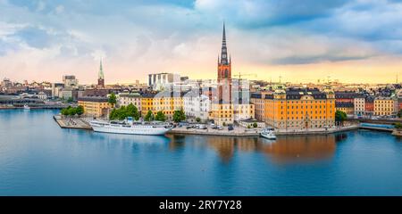 Panoramic view of Gamla Stan at sunset, Stockholm, Sweden. Stock Photo