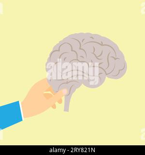 Conceptual vector of a human hand holding a brain Stock Vector