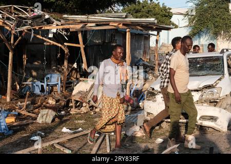 Mogadishu, Somalia. 29th Sep, 2023. People are seen at the site of a ...