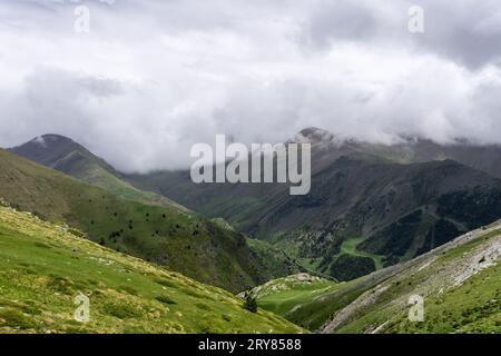 Mountain range over the horizon in the Spanish Pyrenees Stock Photo