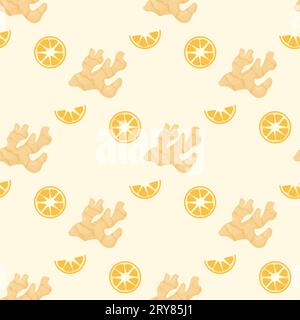 Seamless pattern lemon and ginger. treatment. home care Vector illustration Stock Vector