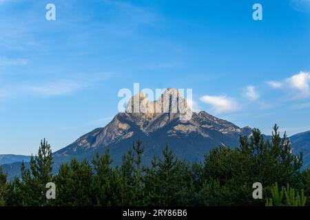 View of mountain against sky during summer, Pedraforca, Spain Stock Photo