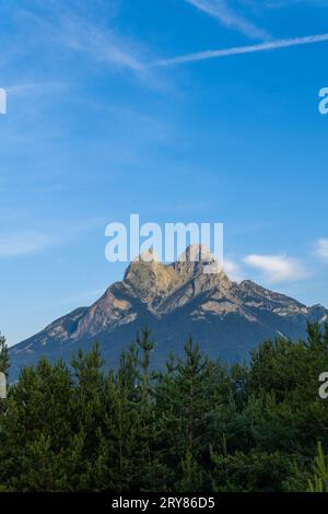 View of mountain against sky during summer, Pedraforca, Spain Stock Photo