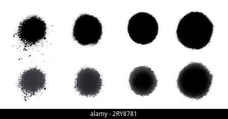 Collection of vector spray strokes, real handmade strokes with circular shapes; spray textures, black splatter strokes Stock Photo