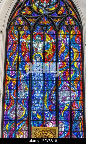 Mary, Jesus stained glass Triptych Altar, St. Mary's Church, Gdansk ...