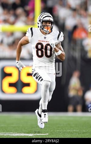 Cincinnati Bengals wide receiver Andrei Iosivas (80) getting ready for punt  coverage against the Washington Commanders during the second half of an NFL  preseason football game, Saturday, Aug. 26, 2023, in Landover