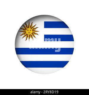 Uruguay flag - behind the cut circle paper hole with inner shadow. Stock Vector