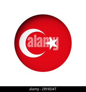 Turkey flag - behind the cut circle paper hole with inner shadow. Stock Vector