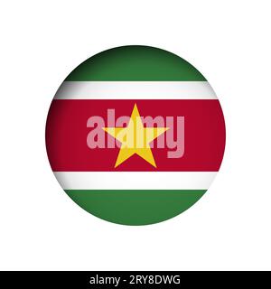 Suriname flag - behind the cut circle paper hole with inner shadow. Stock Vector