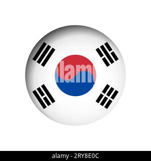 South Korea flag - behind the cut circle paper hole with inner shadow. Stock Vector