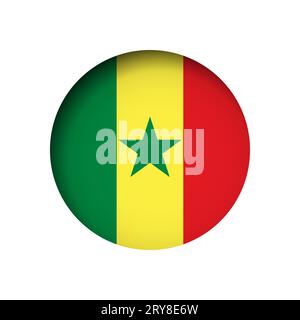 Senegal flag - behind the cut circle paper hole with inner shadow. Stock Vector