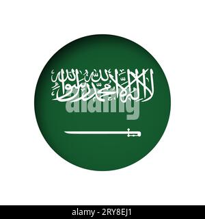 Saudi Arabia flag - behind the cut circle paper hole with inner shadow. Stock Vector